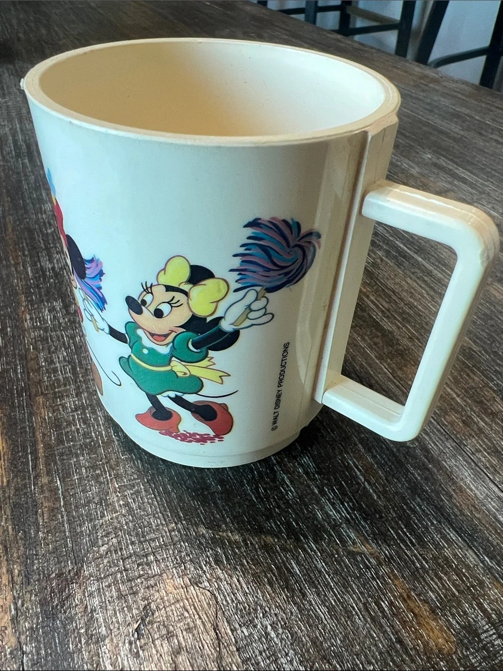 Vintage 1970’s Disney White Plastic Mug with Donald Duck and Red Mickey Logo